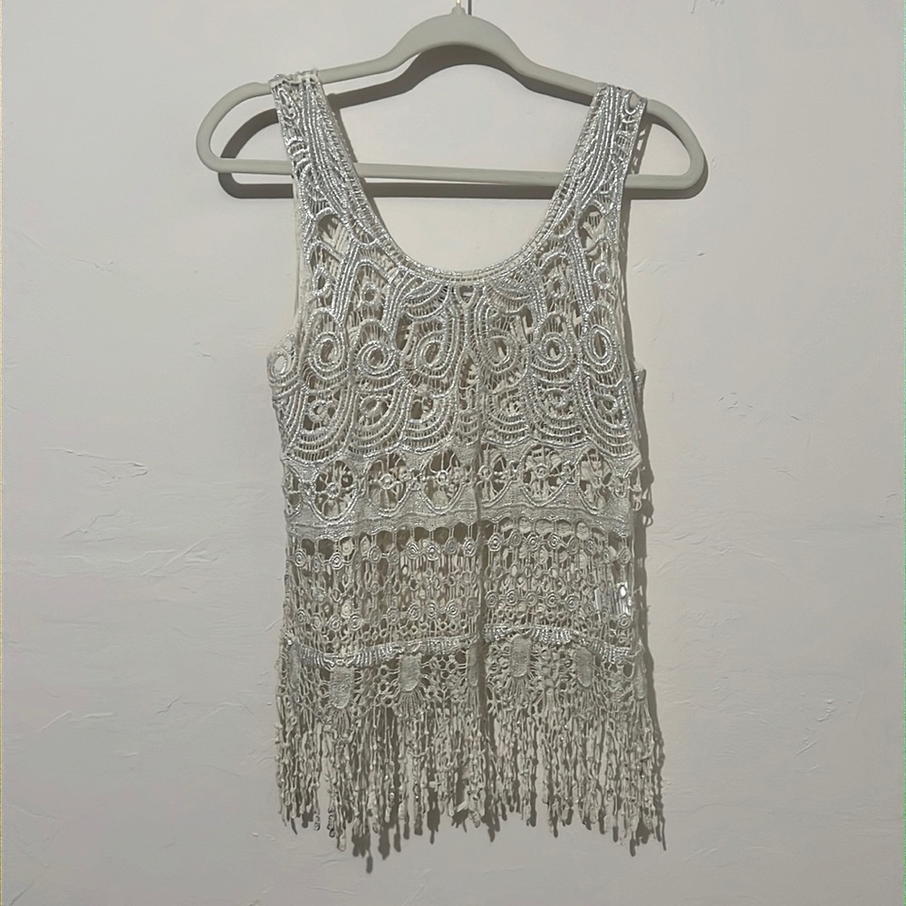 Bar III cream and silver lace top size extra small